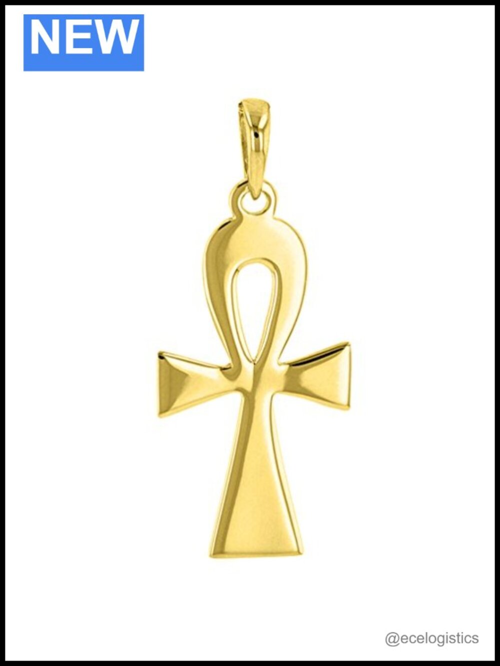 14K Yellow Gold Egyptian Ankh Cross Pendant High Polish